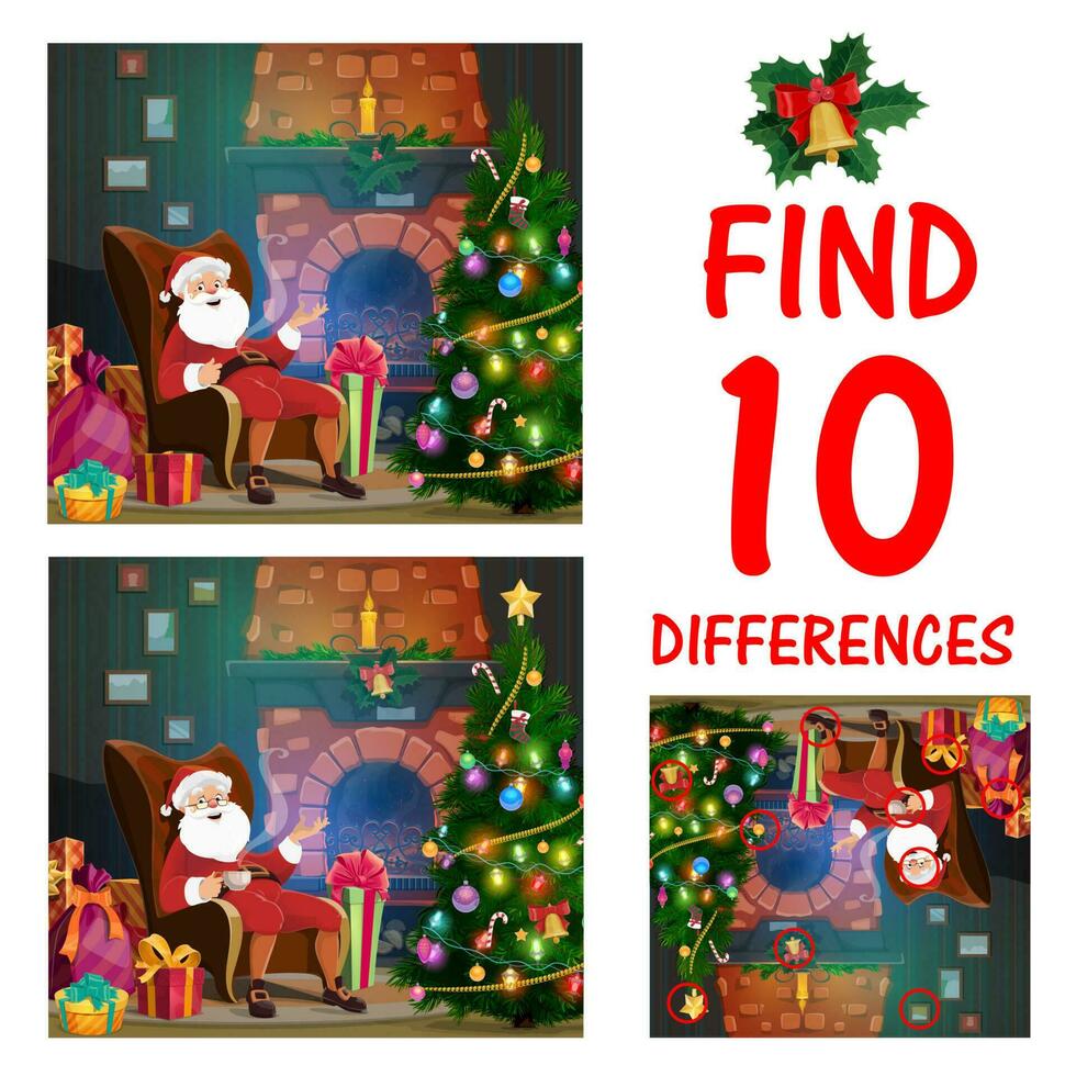Child Christmas maze with find differences task vector