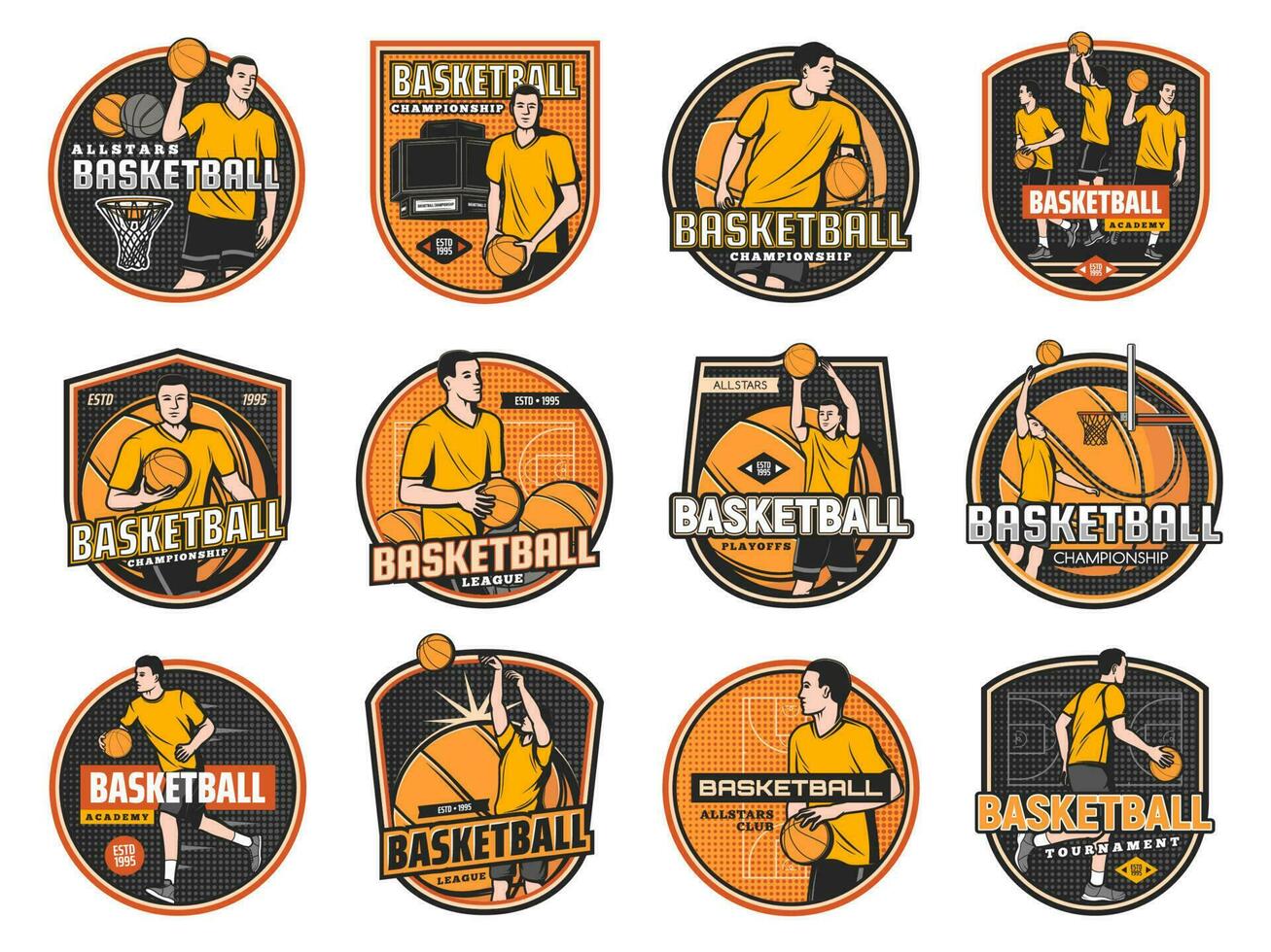 Basketball sport game vector icons isolated set