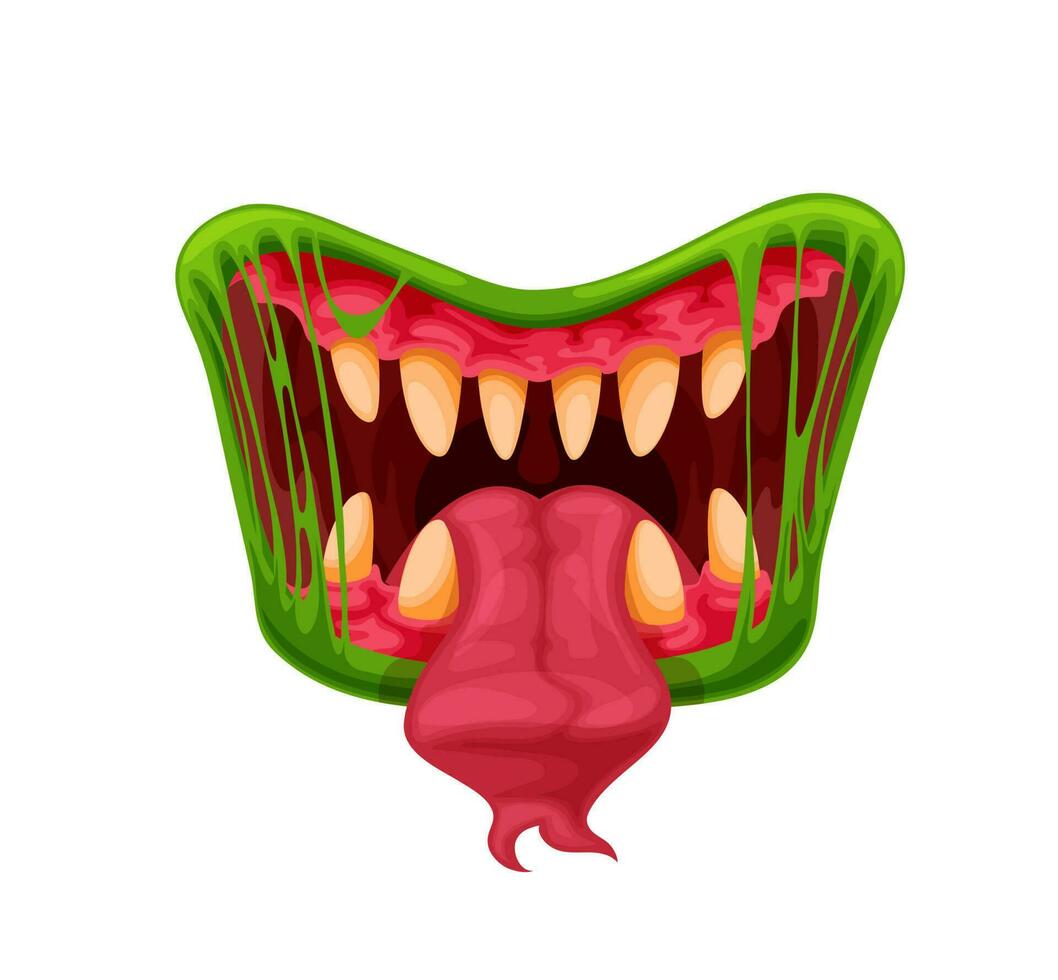 Halloween monster mouth with fangs and tongue vector