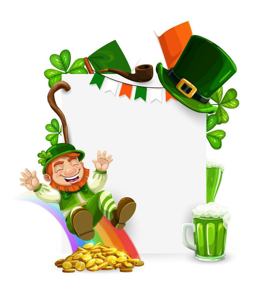 St. Patricks Day leprechaun cartoon vector frame