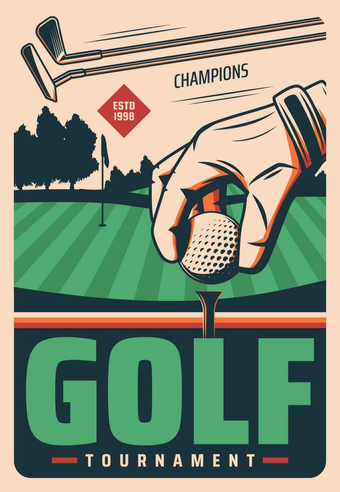 Golf tournament vector retro poster, sport game