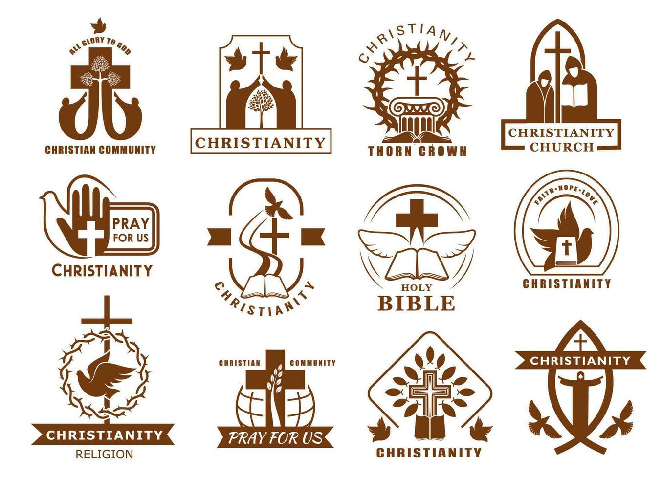 Christianity religion icons, Catholicism, Orthodox vector