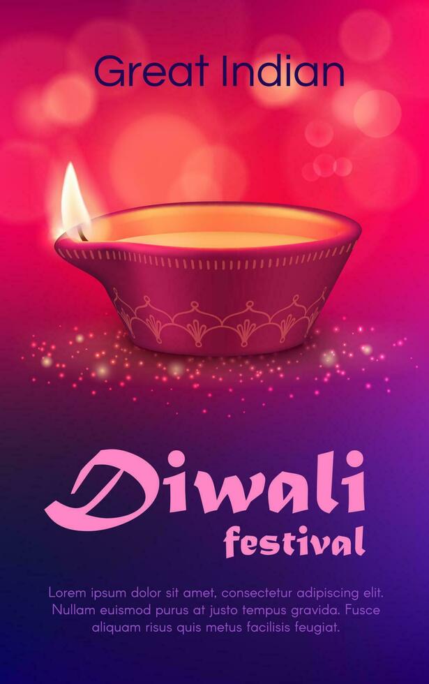 Diwali diya lamp, Indian festival of light vector