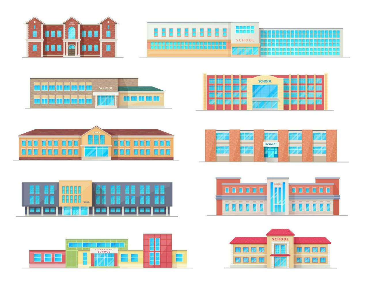 School building icons of education architecture vector