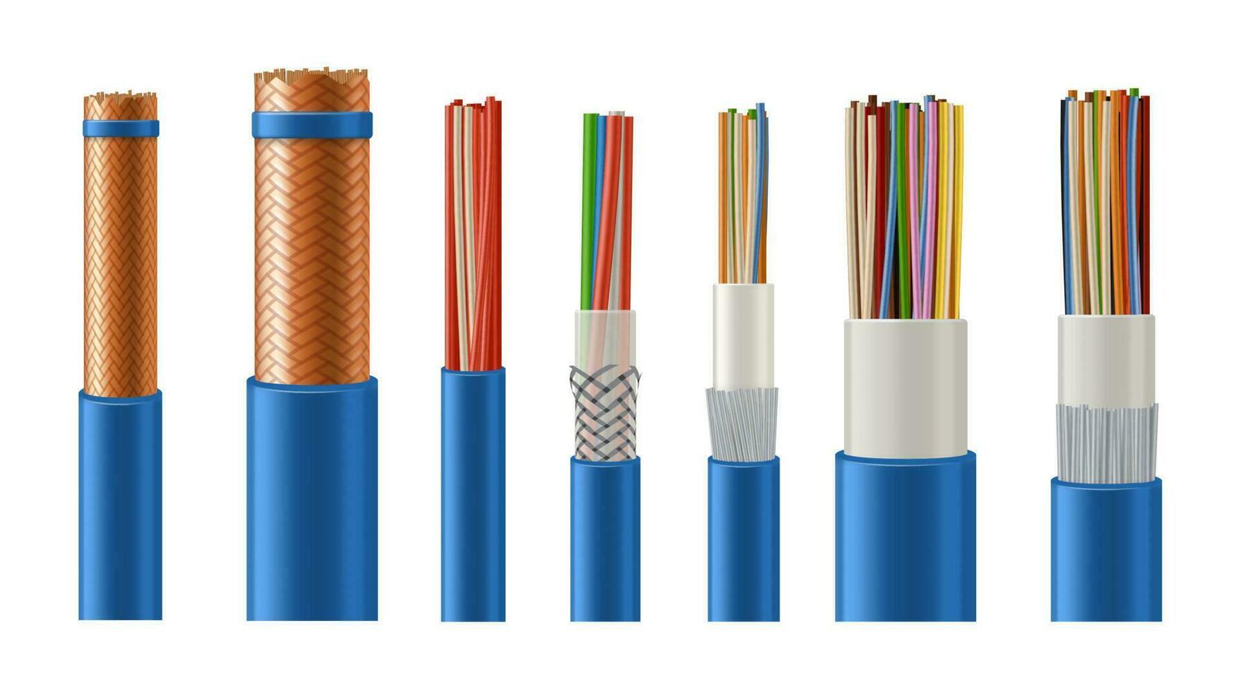 Electric and data cables with copper conductor vector