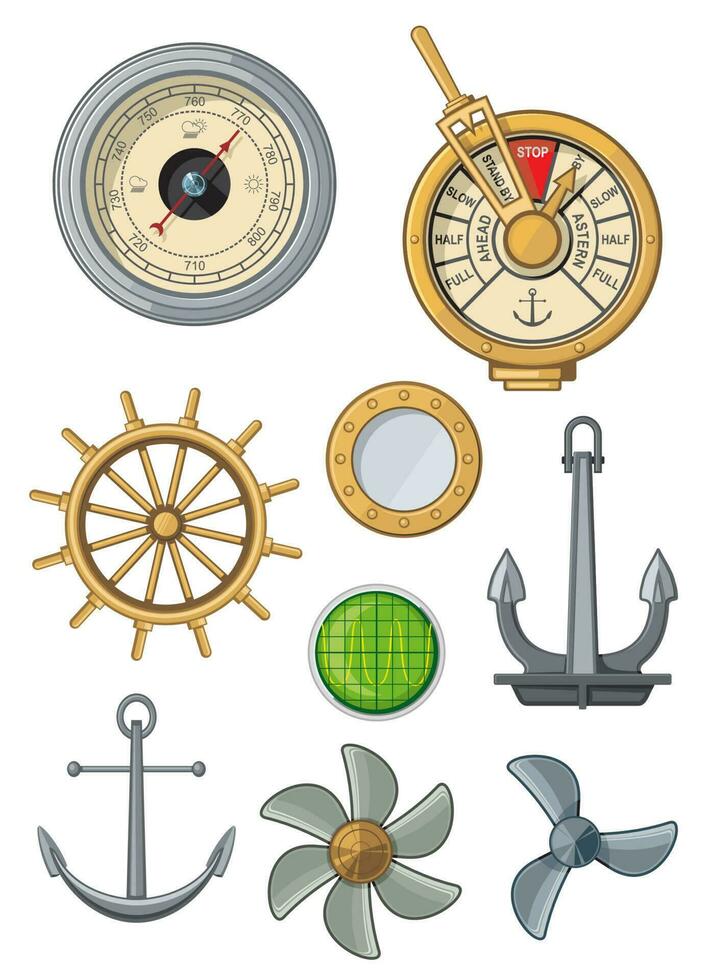 Marine nautical ship anchor icons, sailing symbols vector