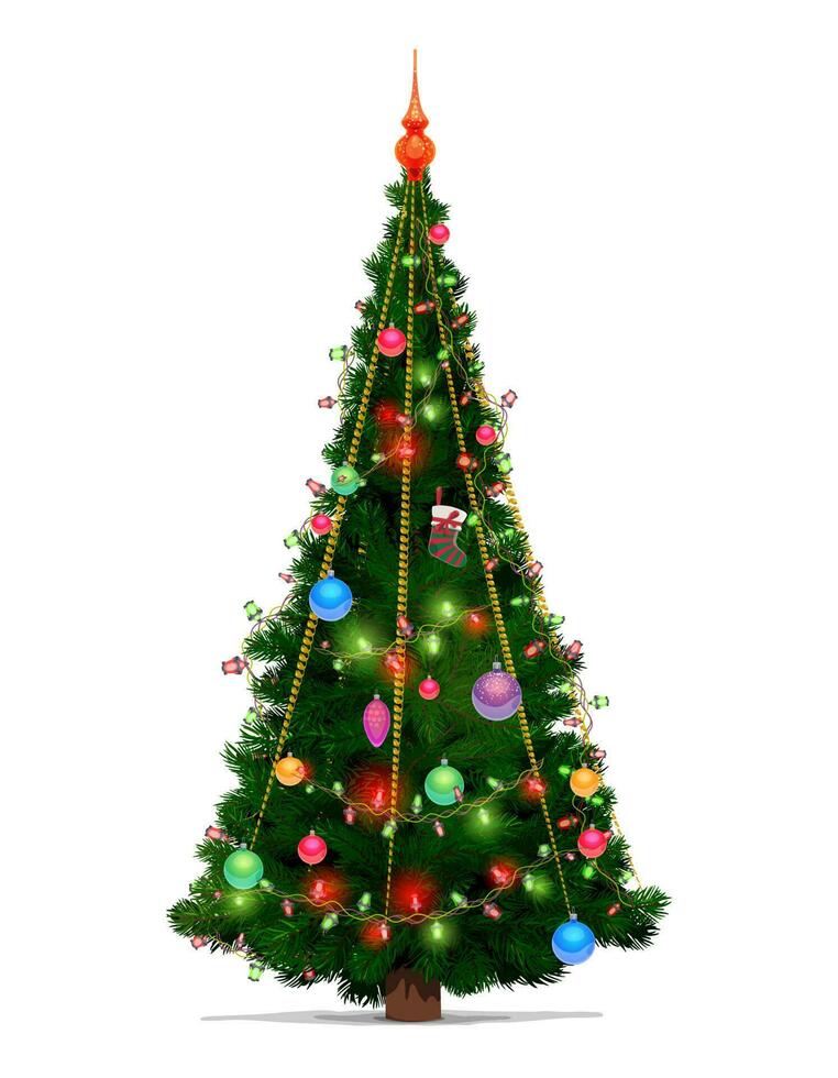 Christmas tree with Xmas gift and ball decorations vector