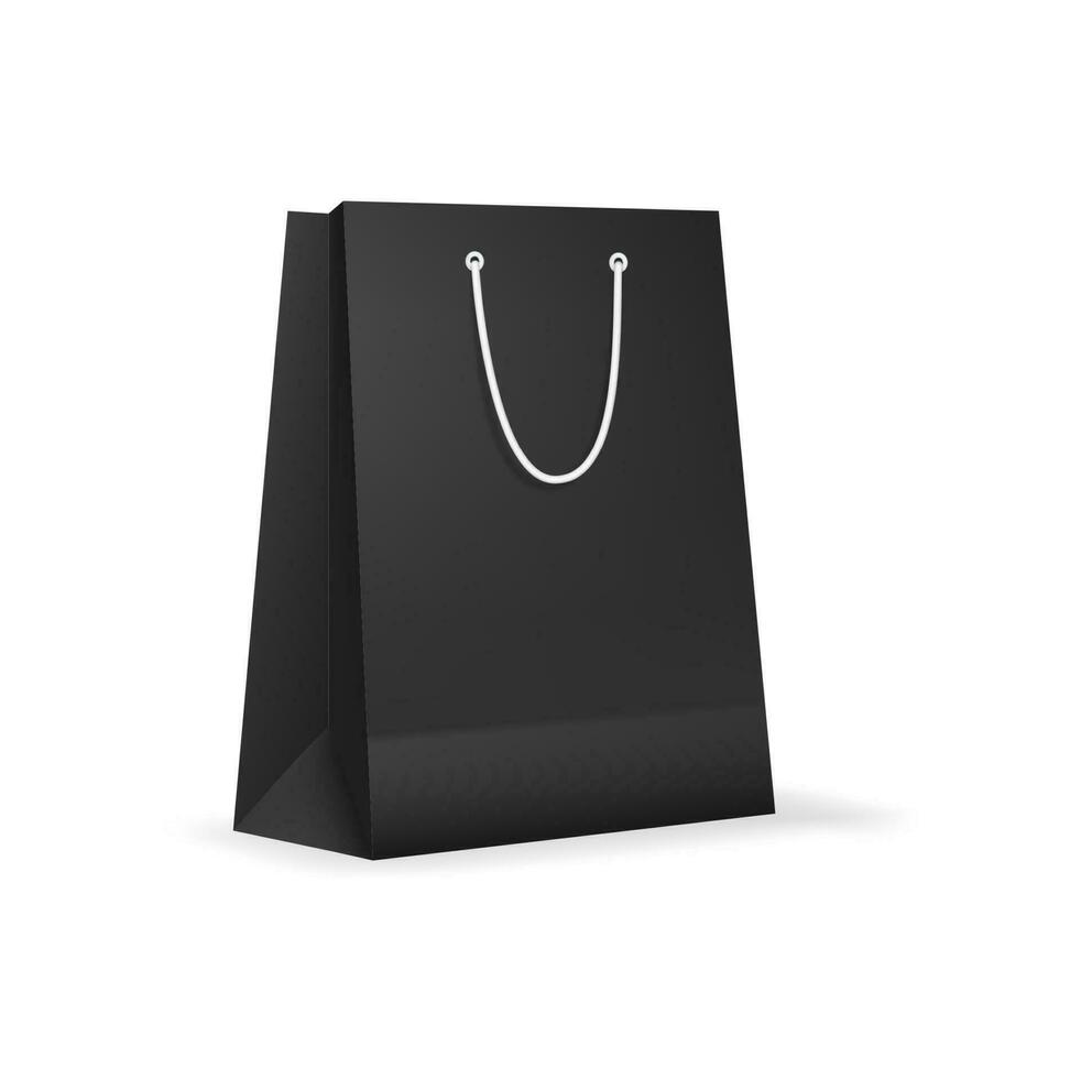 Black paper shopping bag with rope handle mockup 23837726 Vector Art at
