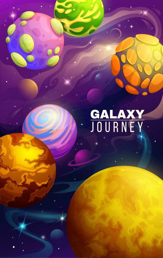 espacio planetas en galaxia universo en dibujos animados póster vector