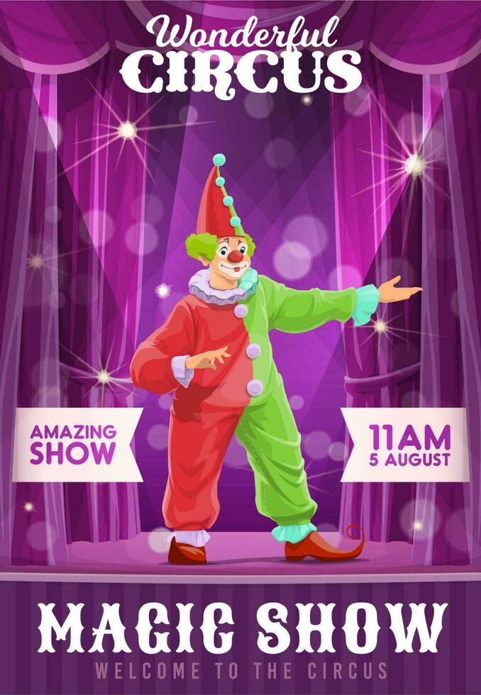 Shapito circus poster, clown at funfair carnival vector