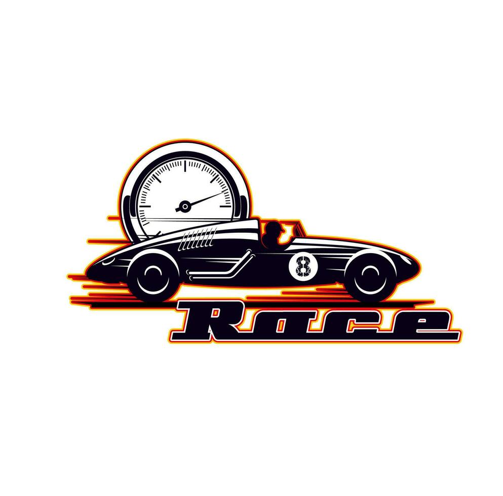 Vintage car racing, old sport motors rally races vector