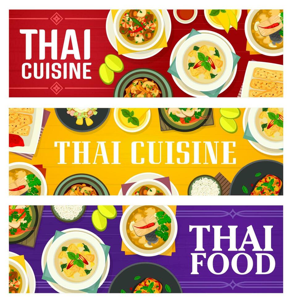 Thai food Thailand cuisine meals vector banner set