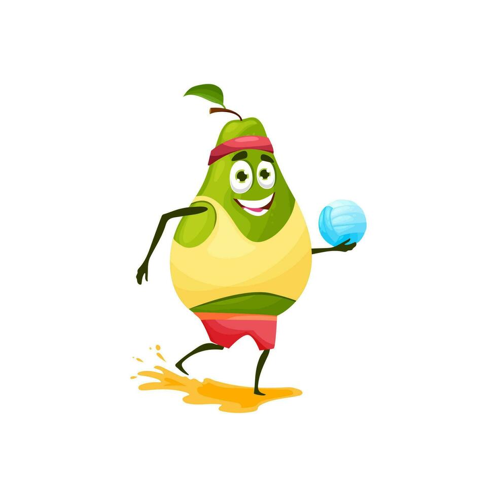 Pear cartoon character with volleyball on vacation vector