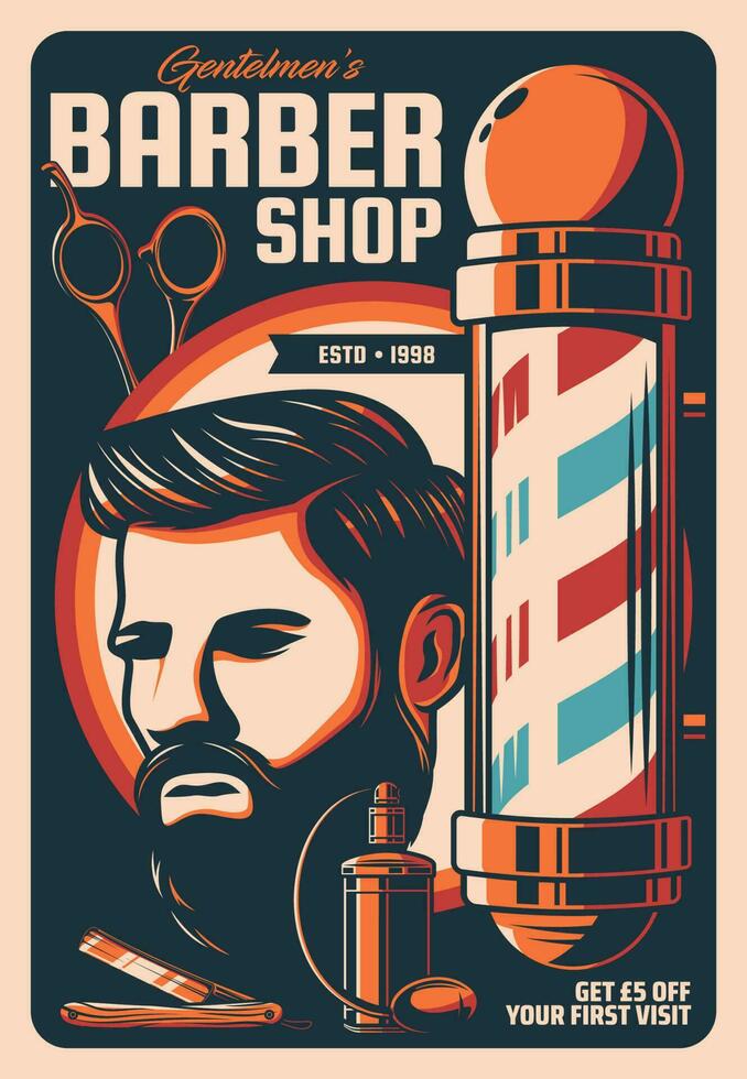 Barbershop and hairdresser salon retro poster vector