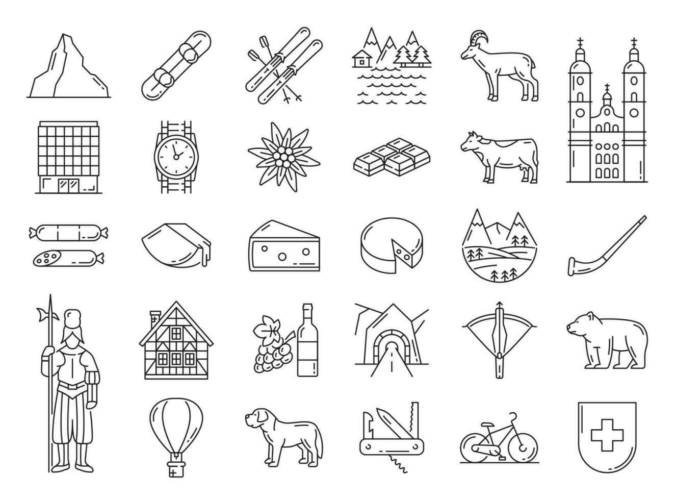 Switzerland travel landmarks and Swiss symbols vector