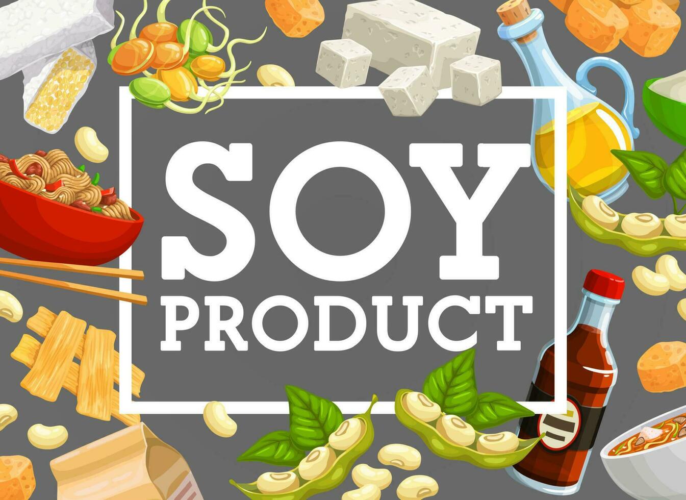 Soy products or natural soybean vector food poster