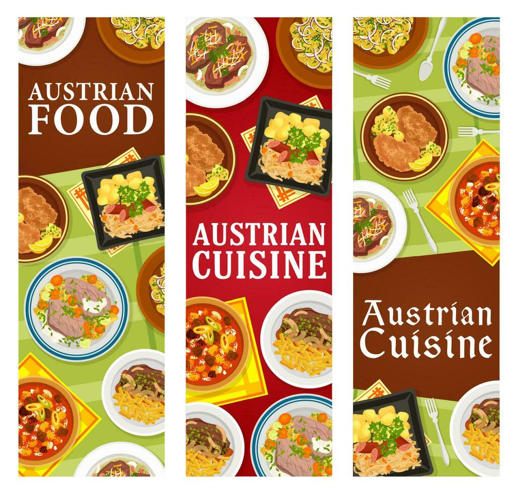 Austrian food cuisine restaurant meals banners vector