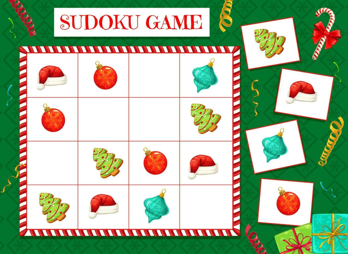 Child sudoku maze with Christmas decorations vector
