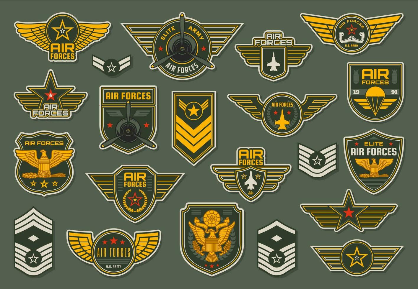 Army air forces, airborne units badges and chevron vector