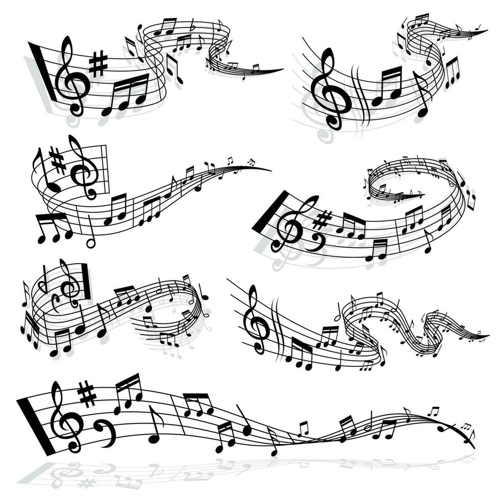 música ola con notas y triplicar clave vector