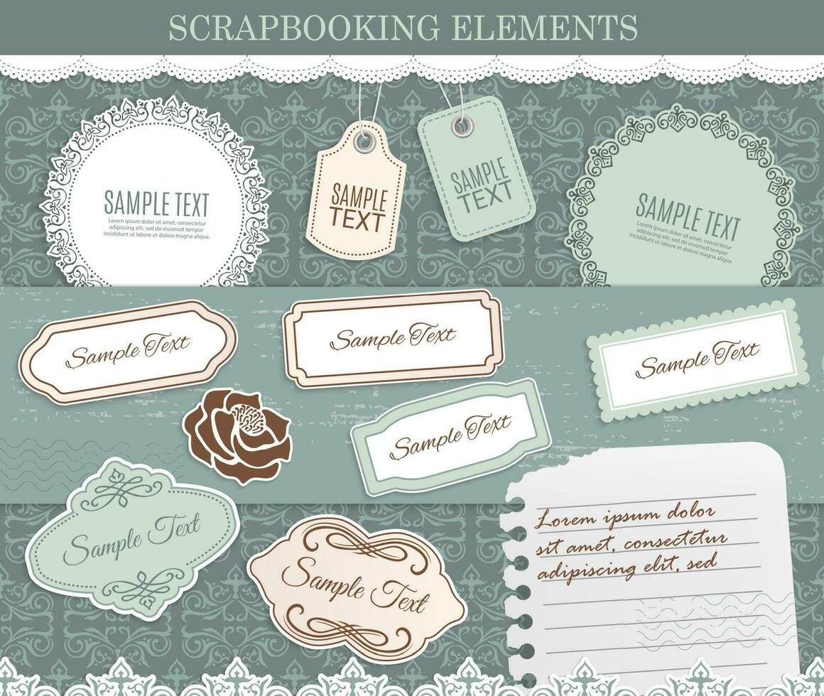 Scrapbooking elements, vector paper stickers set