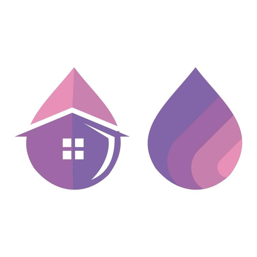 House with water drops icon. Real estate concept. Vector illustration.. House symbol with water drop shape. Suitable for use for water company logos for housing, etc