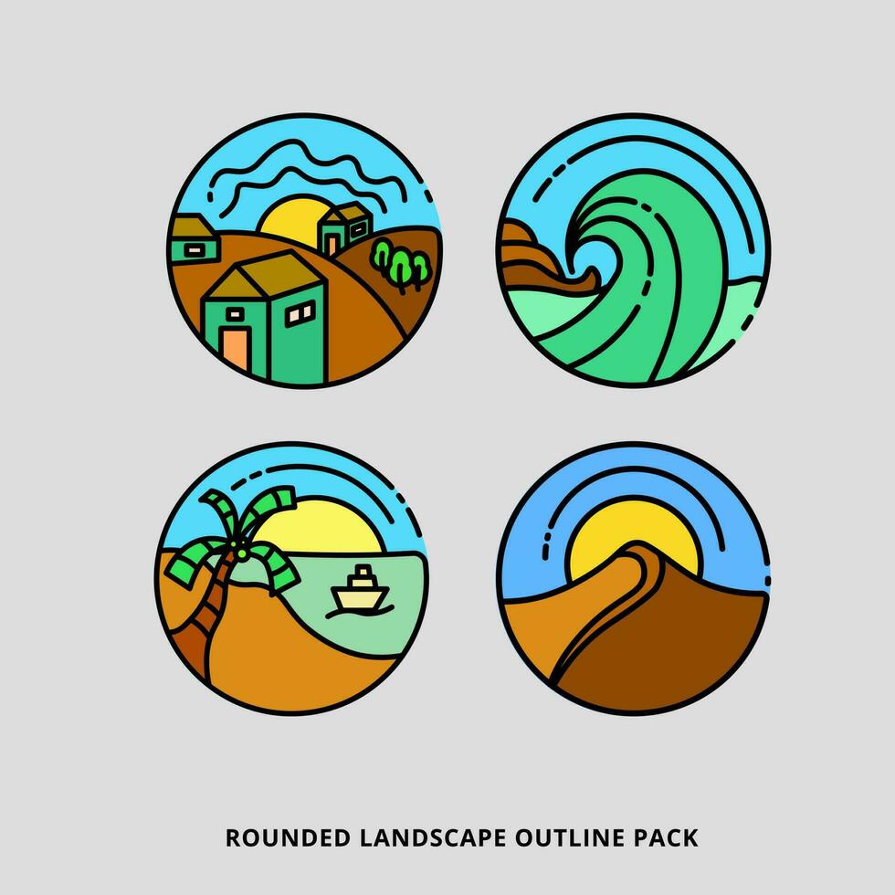 Line illustration pack. desert housing ocean view vector