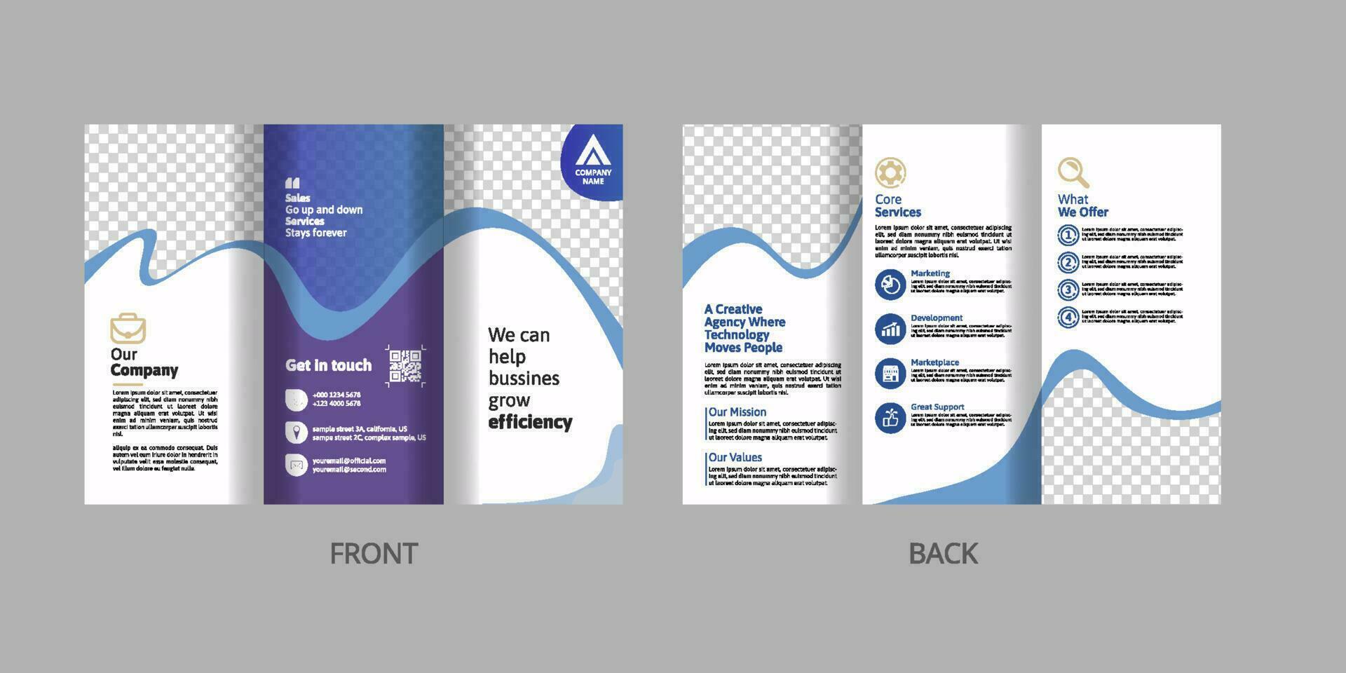 trifold two side, company brochure template vector