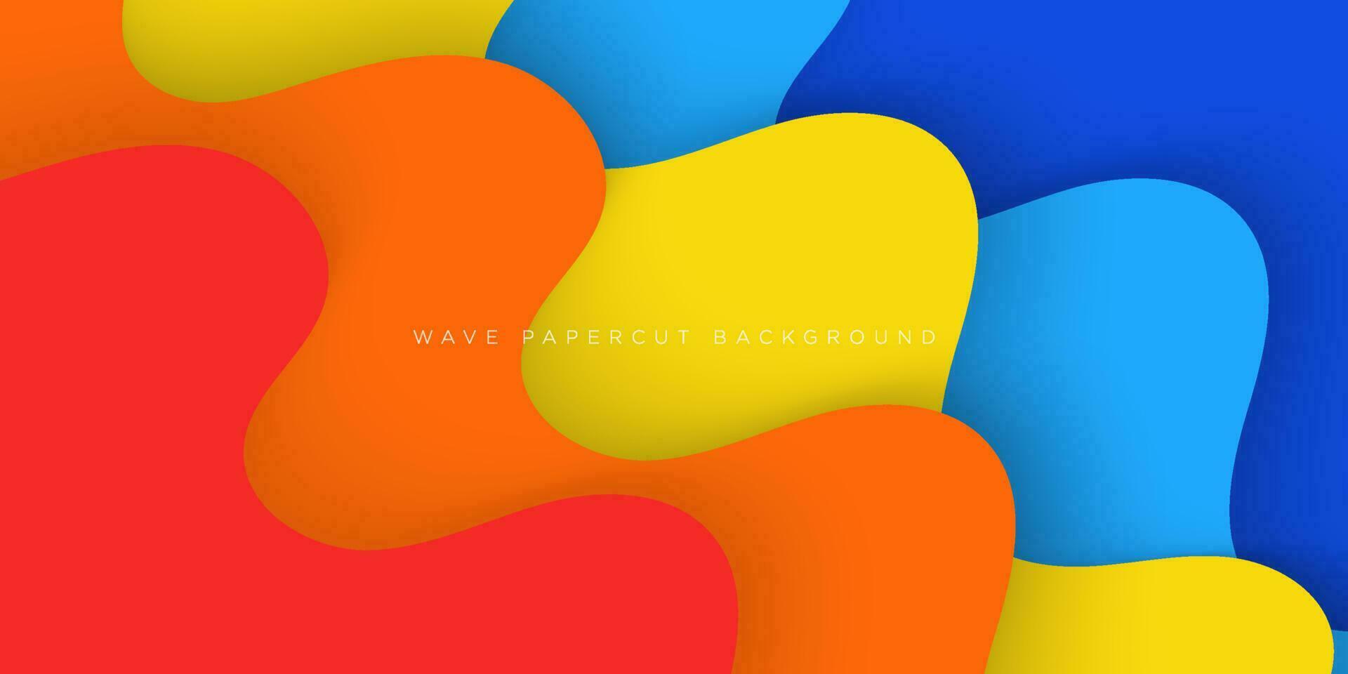 Colorful abstract wave background with blue, yellow, orange and red papercut overlap layers background. Eps10 vector