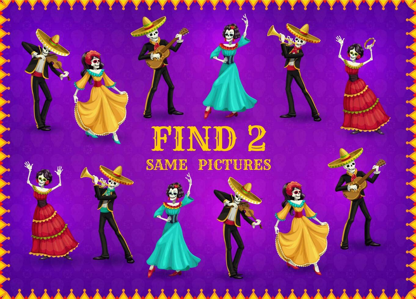 Dia de los Muertos Day game, find same skeletons vector