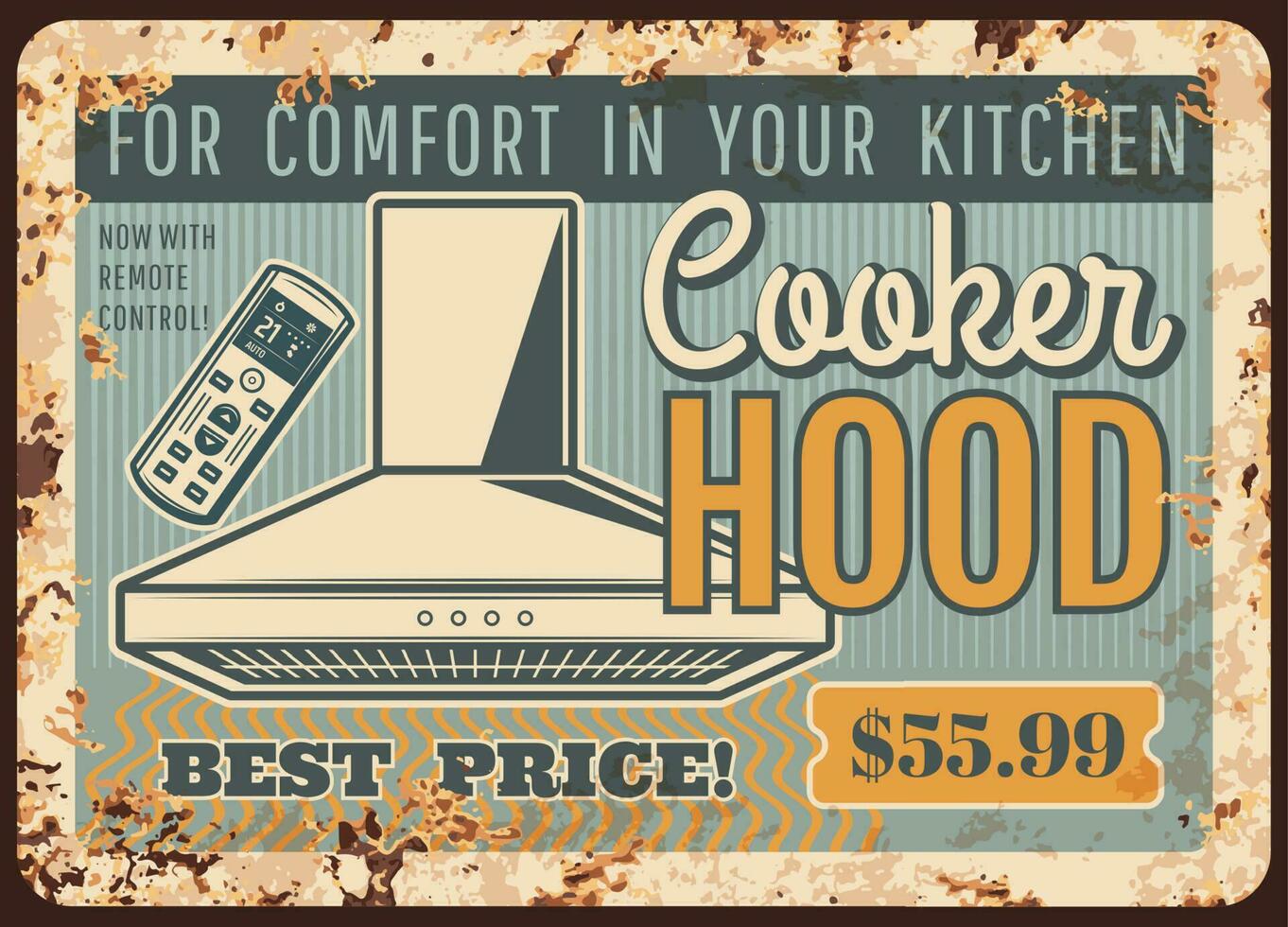 Cooker hoods, kitchen exhausts metal plate rusty vector