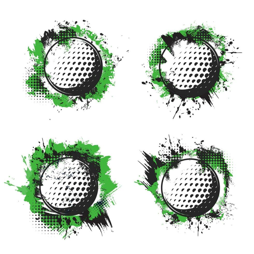 golf pelotas en verde tee, golpear chapoteo trama de semitonos Insignia vector