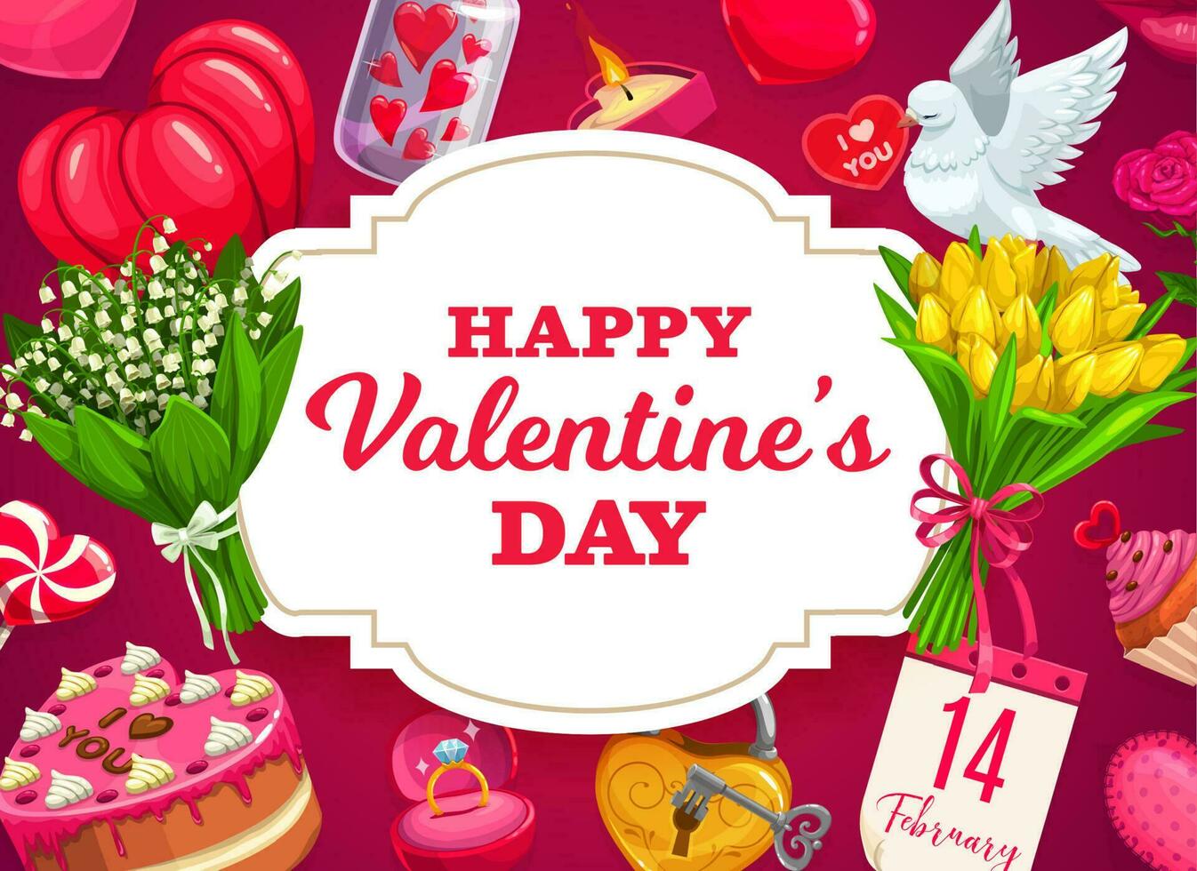 Valentines Day love holiday hearts and flowers vector