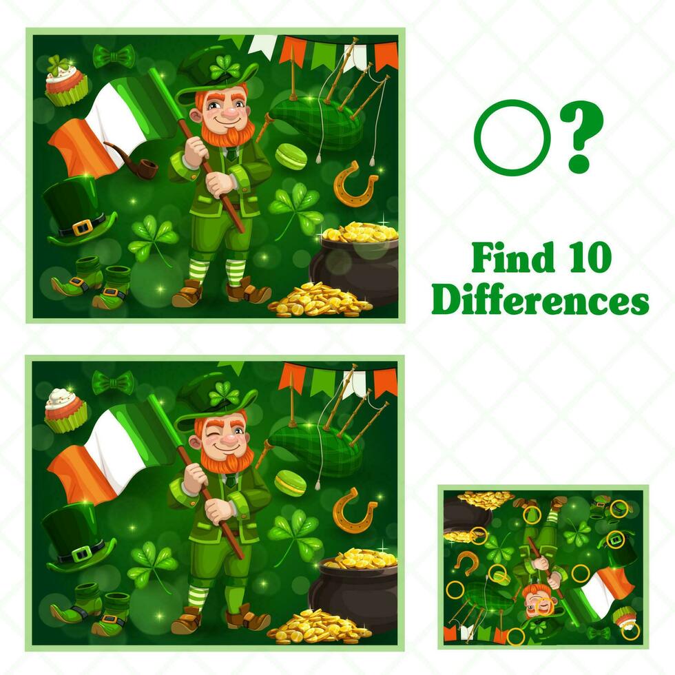 Kids game find ten differences for St Patricks day vector