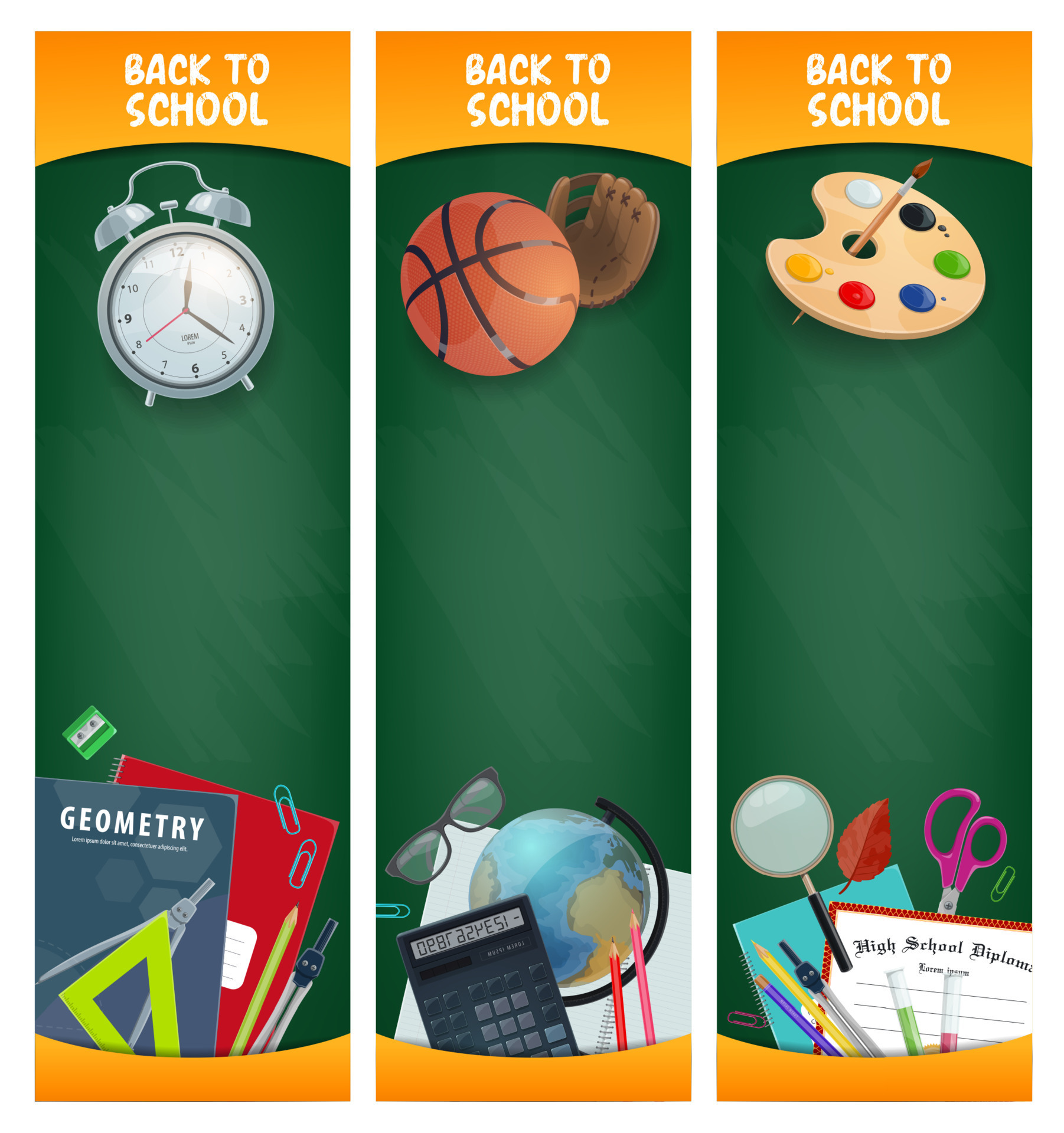 Back to school blackboard banners with supplies 23838450 Vector Art at