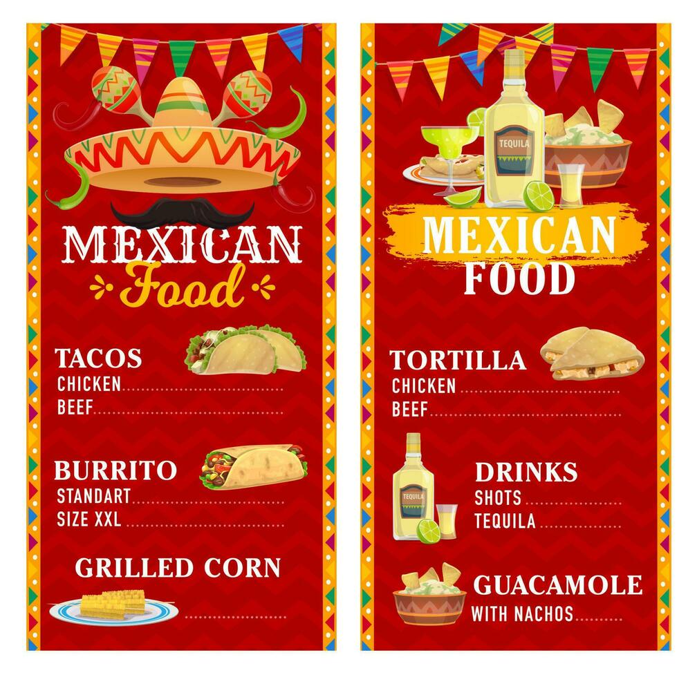 Mexican restaurant menu template, food and drink vector