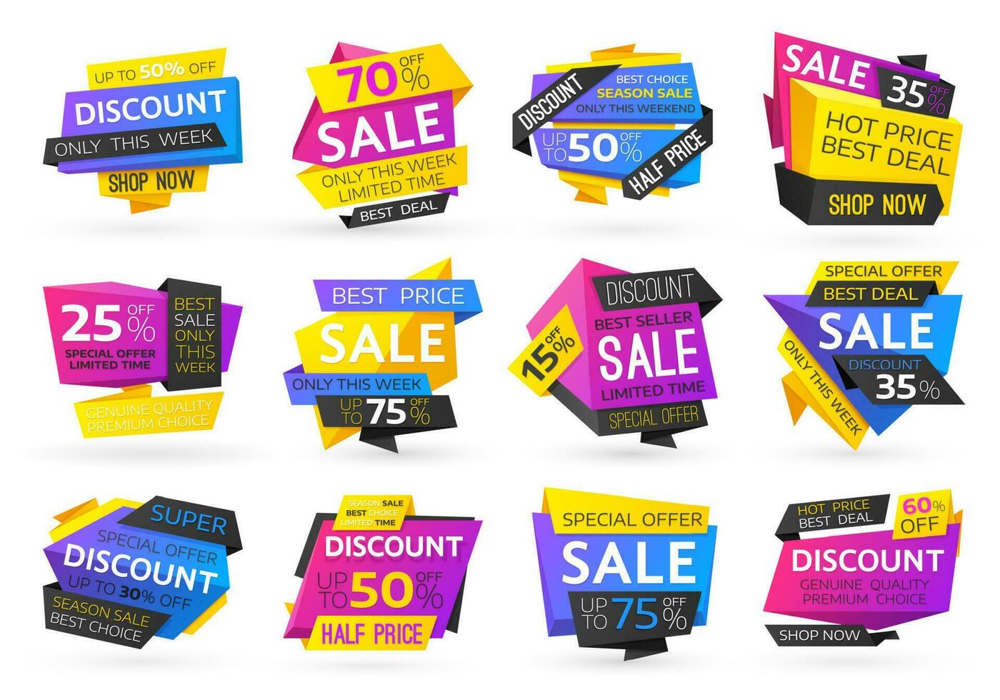 Shopping sale and price discounts badges vector