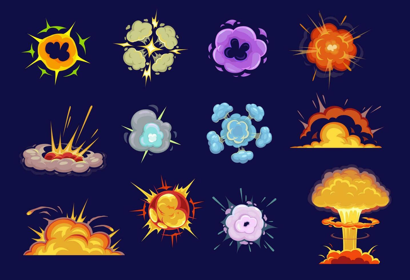 Bomb explosion isolated vector icons cartoon set