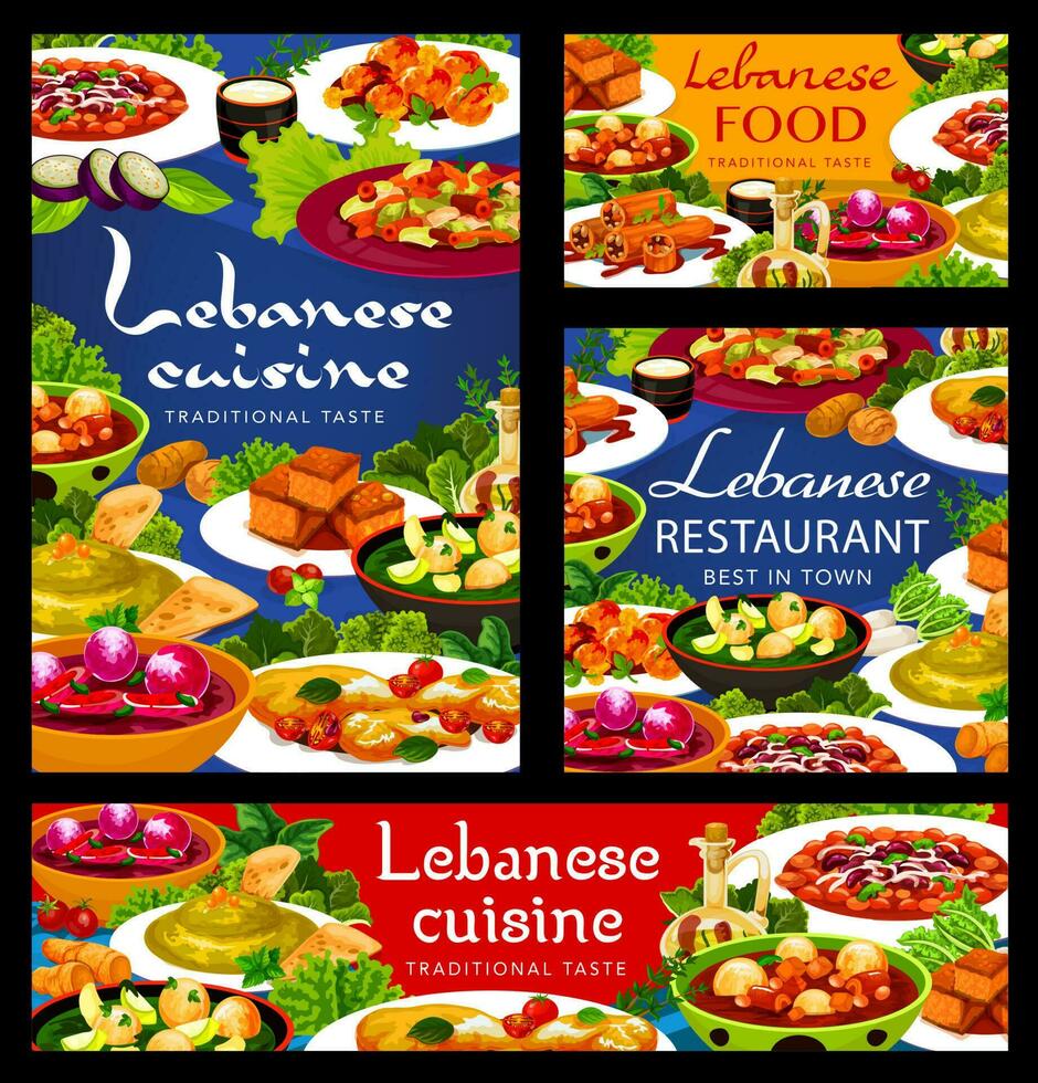 libanés cocina y árabe comida platos, vector