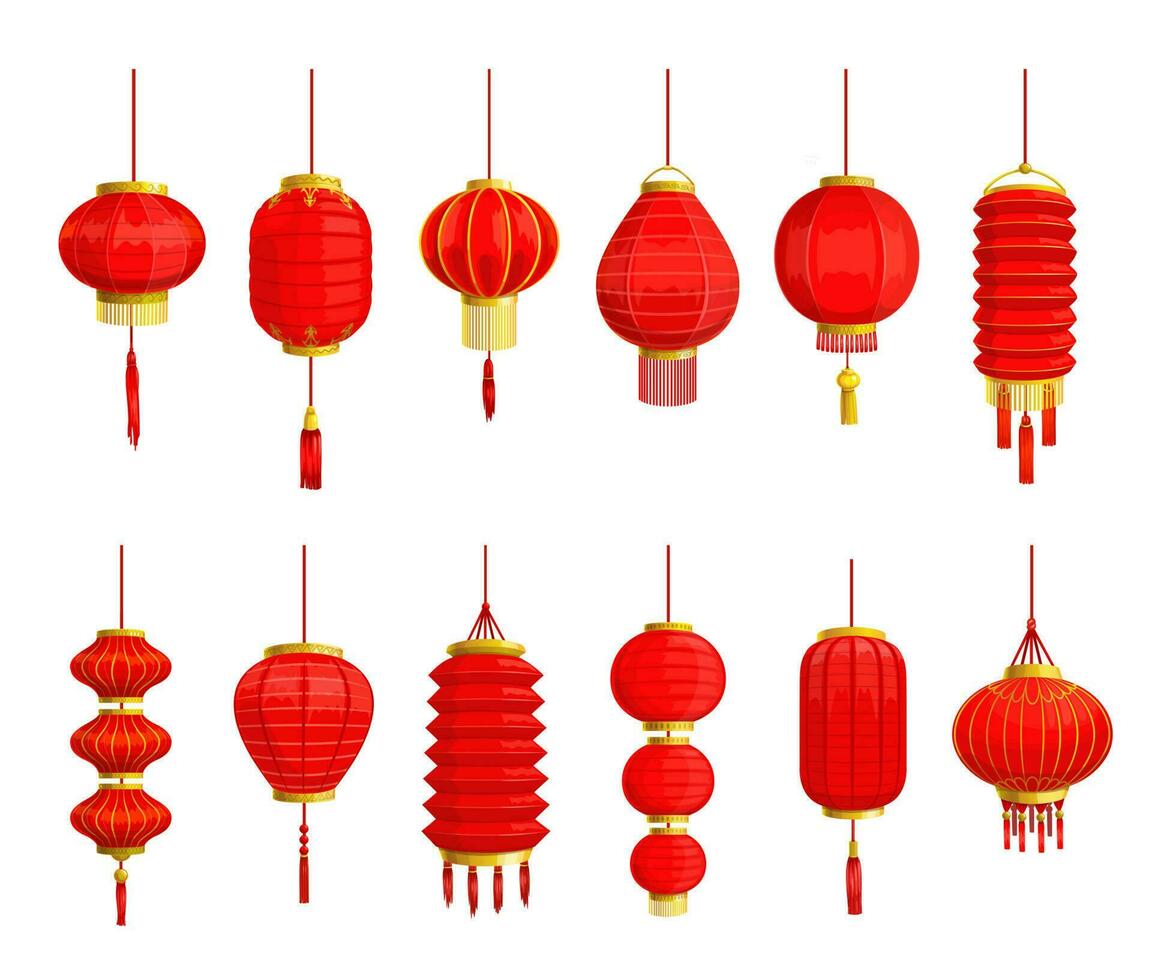 Chinese red lantern with gold stripes isolated on white background