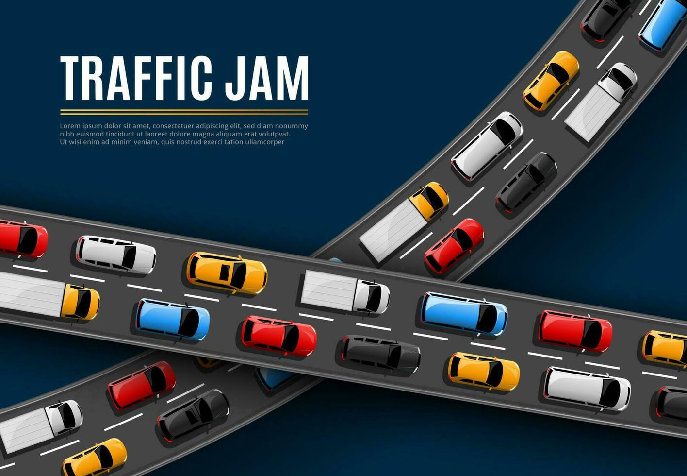 Traffic jam vector poster with cars driving road