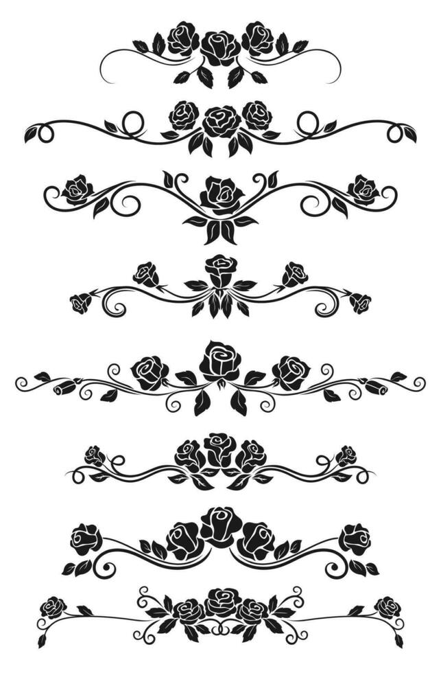 Dividers and frame border lines with black roses vector