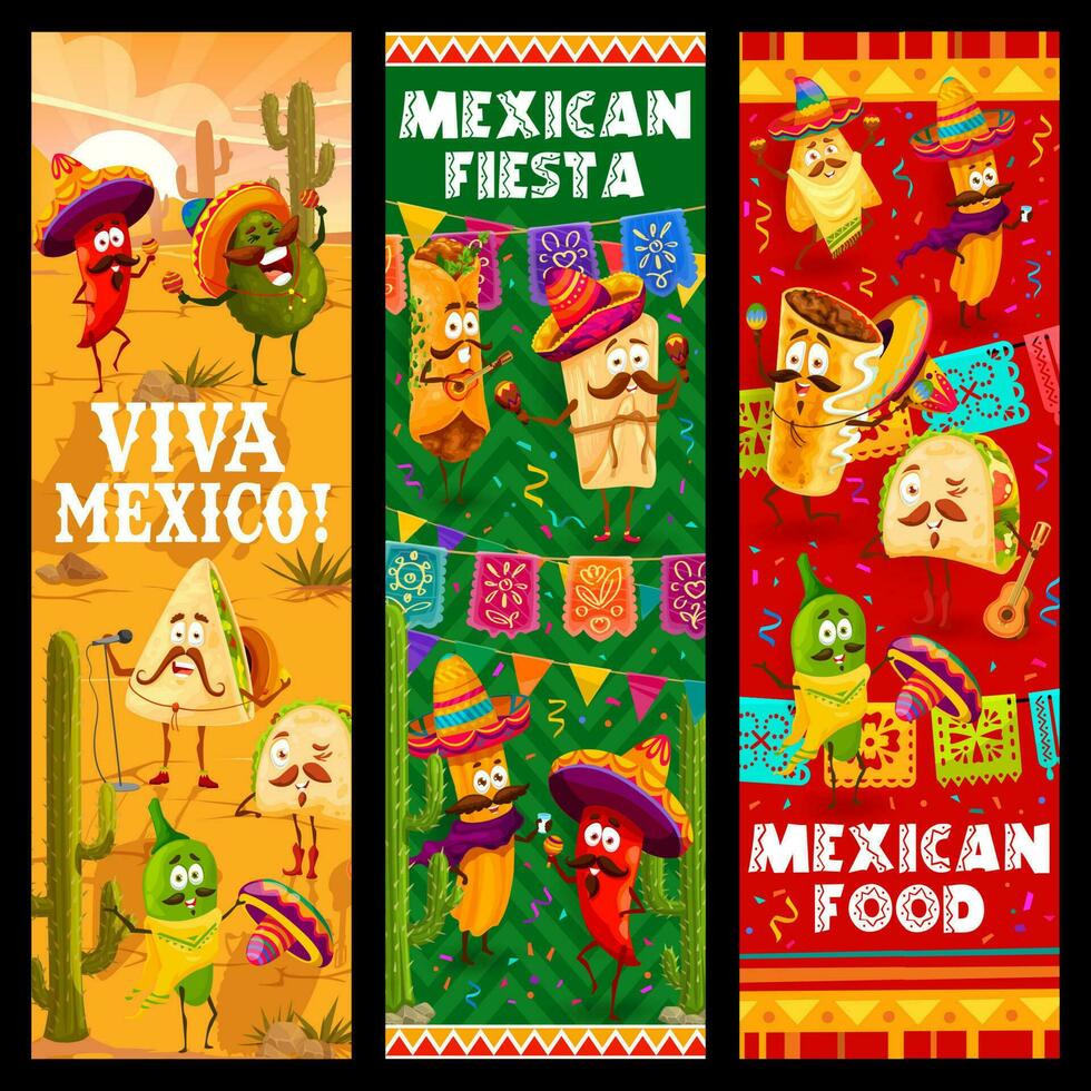 Mexican fiesta and party, cartoon mexican tex mex vector