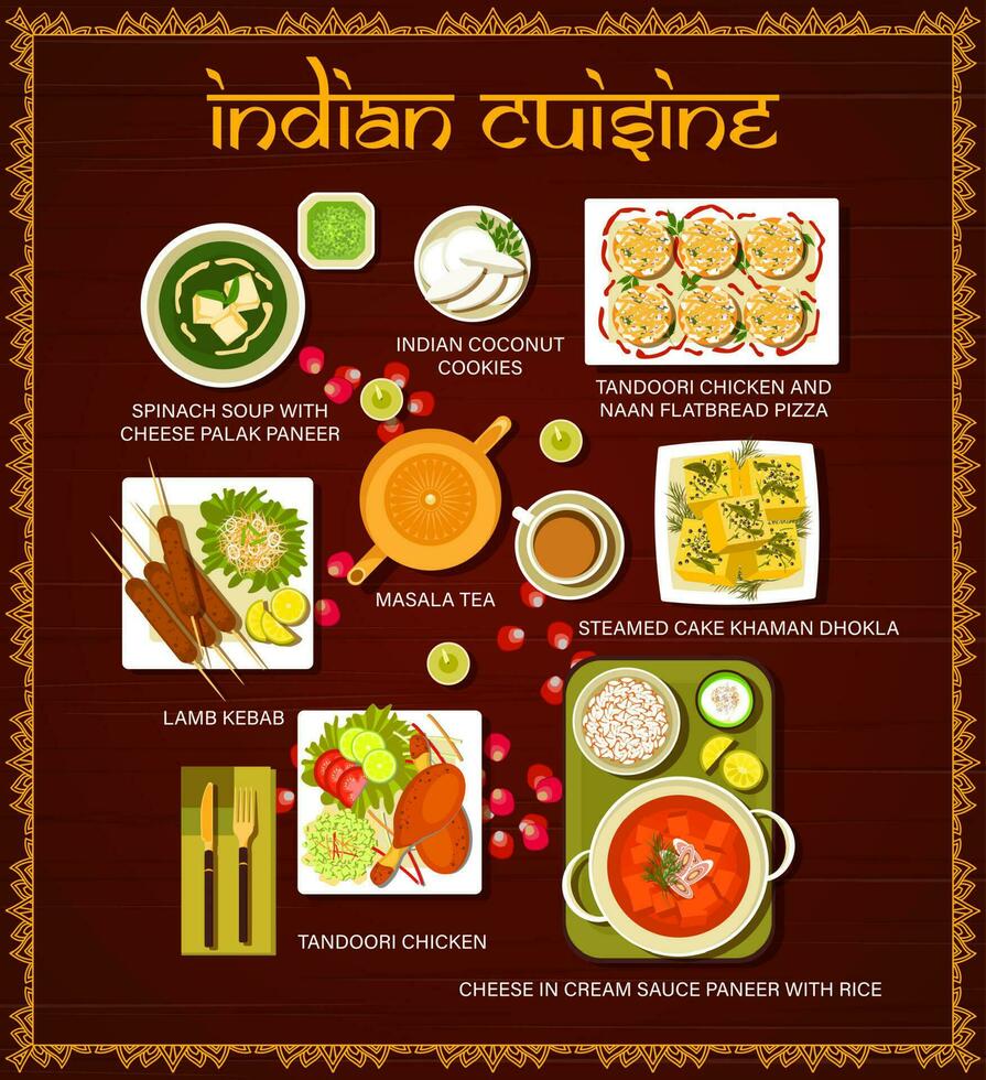 Indian food restaurant meals vector menu