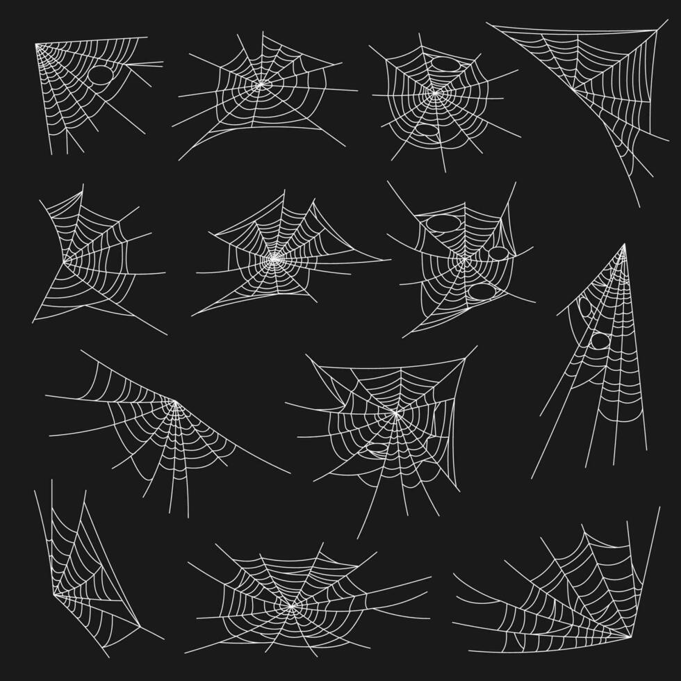 Spider web Halloween design. Vector cobweb set