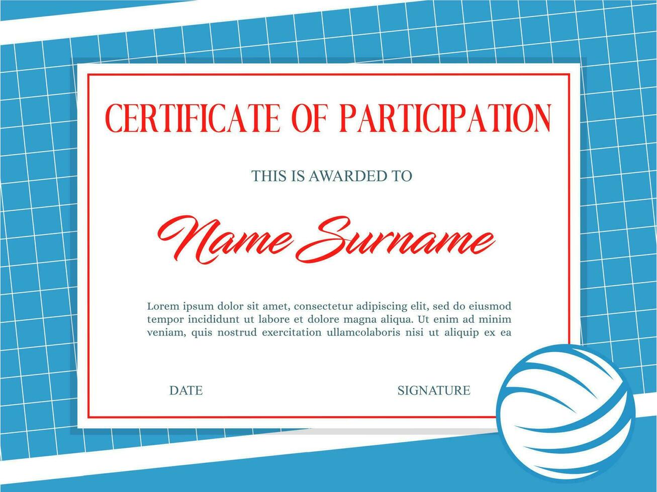 Certificate participation in volleyball tournament vector