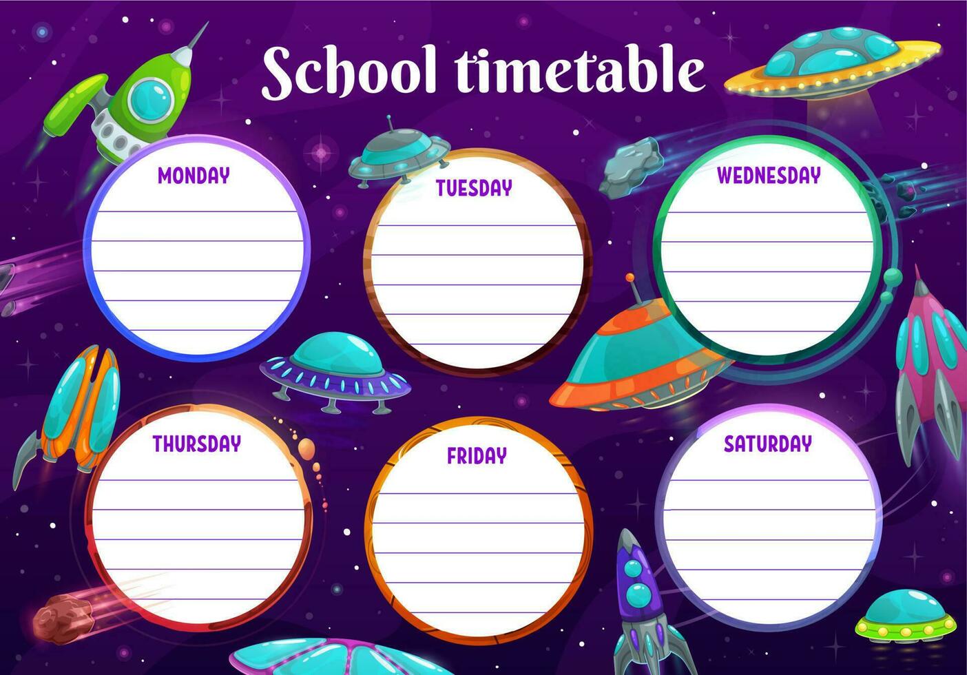 Kids education school timetable with ufo vector