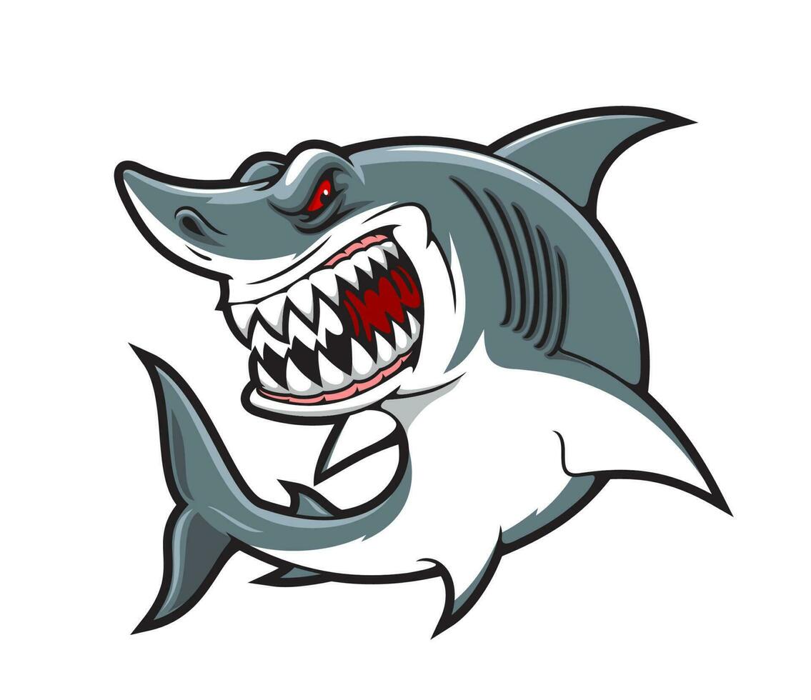 Cartoon shark mascot of angry fish with smile vector
