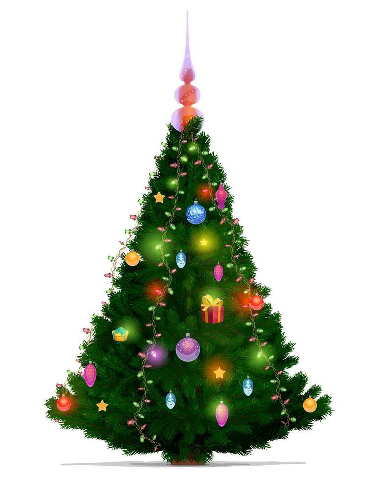 Christmas tree with Xmas and New Year lights vector