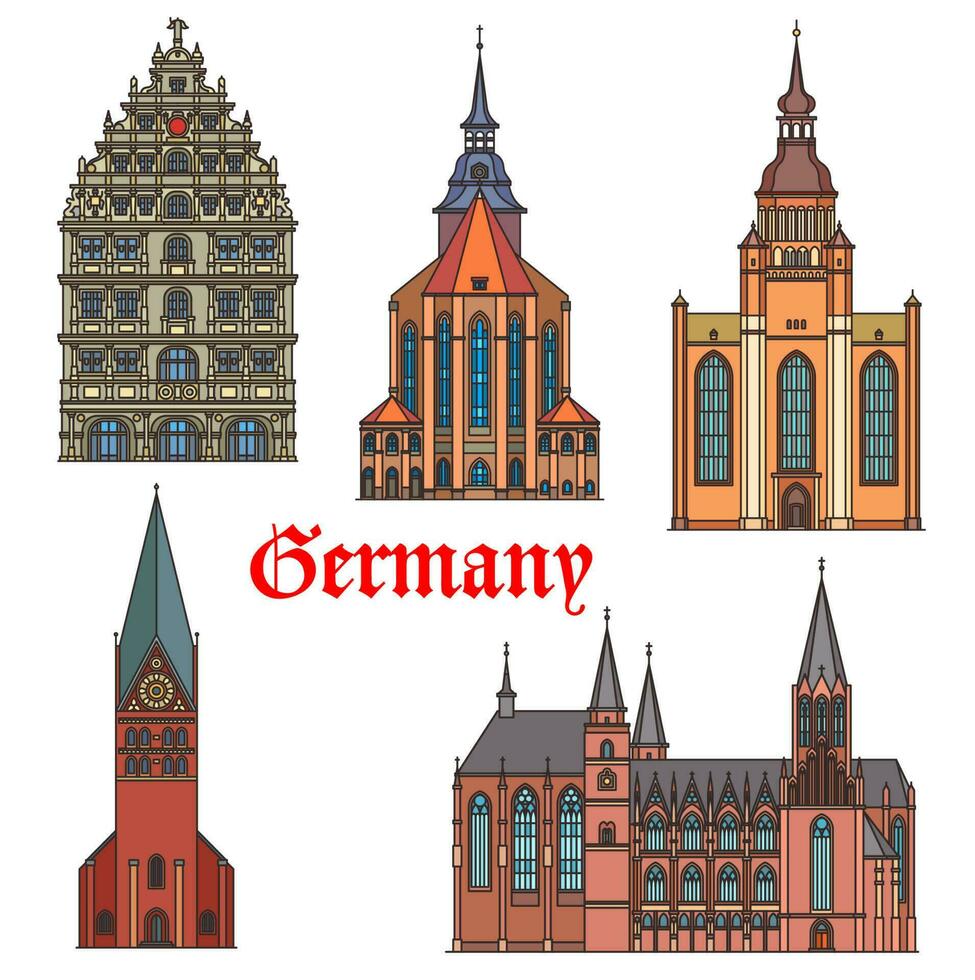 Germany landmark buildings, gothic architecture vector